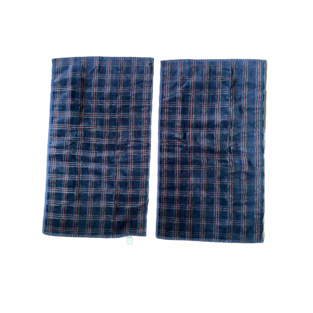 Vintage Terrisol Royal Blue  Checkered Red Green Hand Towel 15x26" Set 2